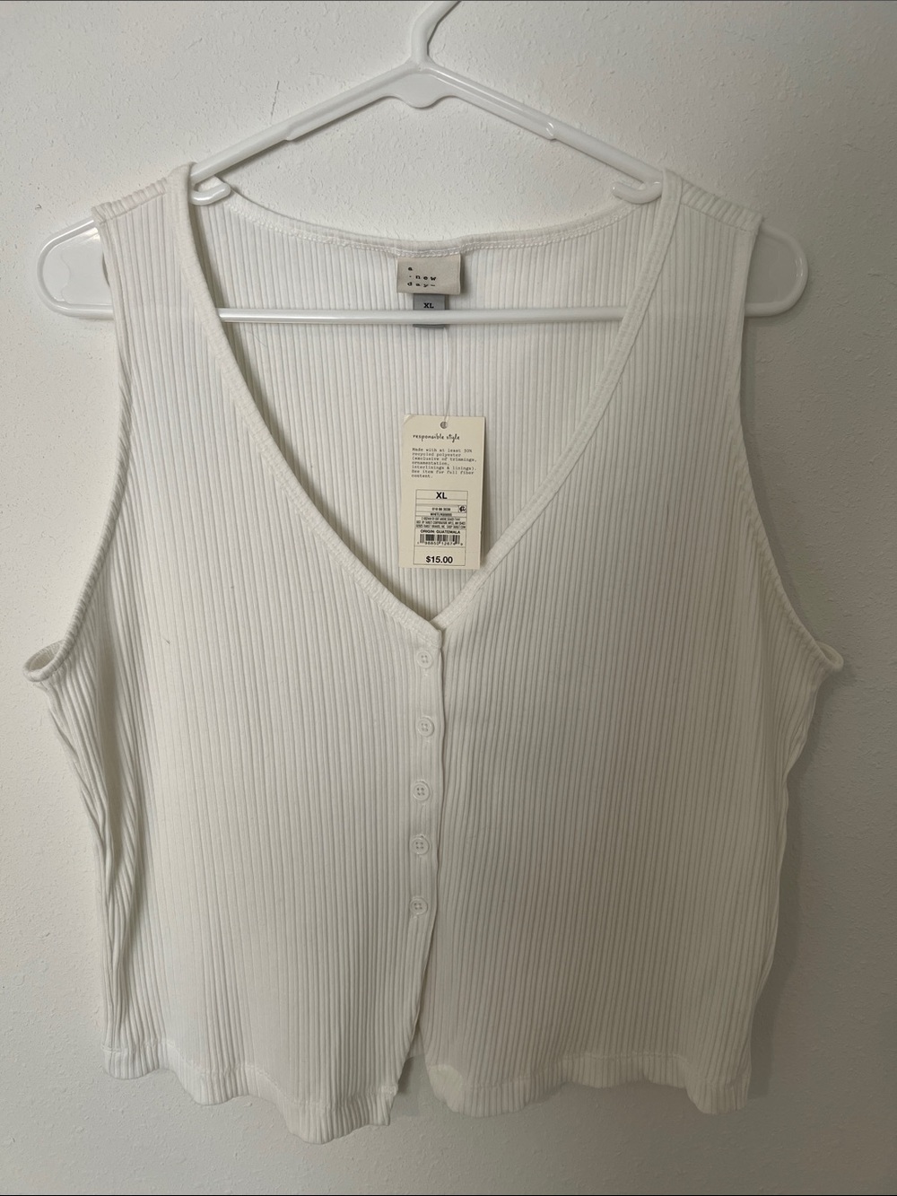 A new day Sleeveless Ribbed Button-Front Tank Top - White